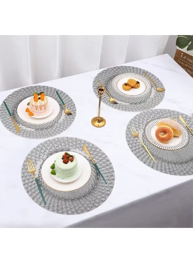 Christmas Round Placemats Set of 4 2D Glass Charger Print Polyester Table Mats - Image 2